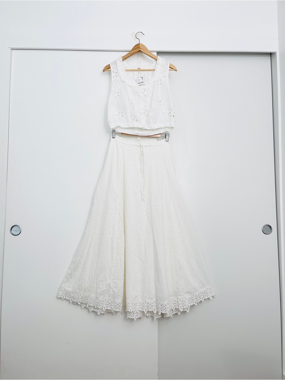 NWT Free People Madelyn Cotton Set: Maxi Skirt Embroidered Eyelet Top Size Small